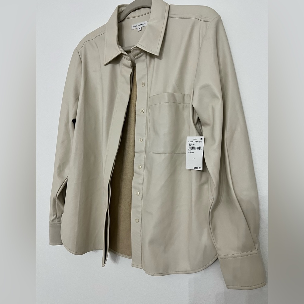 Good American Faux Leather Shacket /jacket top Fall classic suede like interior - Picture 7 of 11